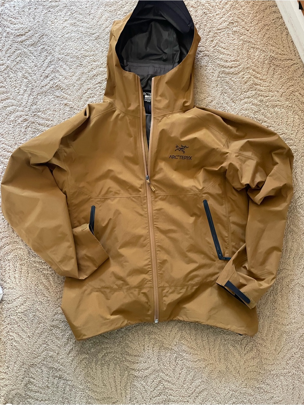 Arc'teryx Men's Zeta SL Tan Hooded Waterproof Shell Jacket_size L